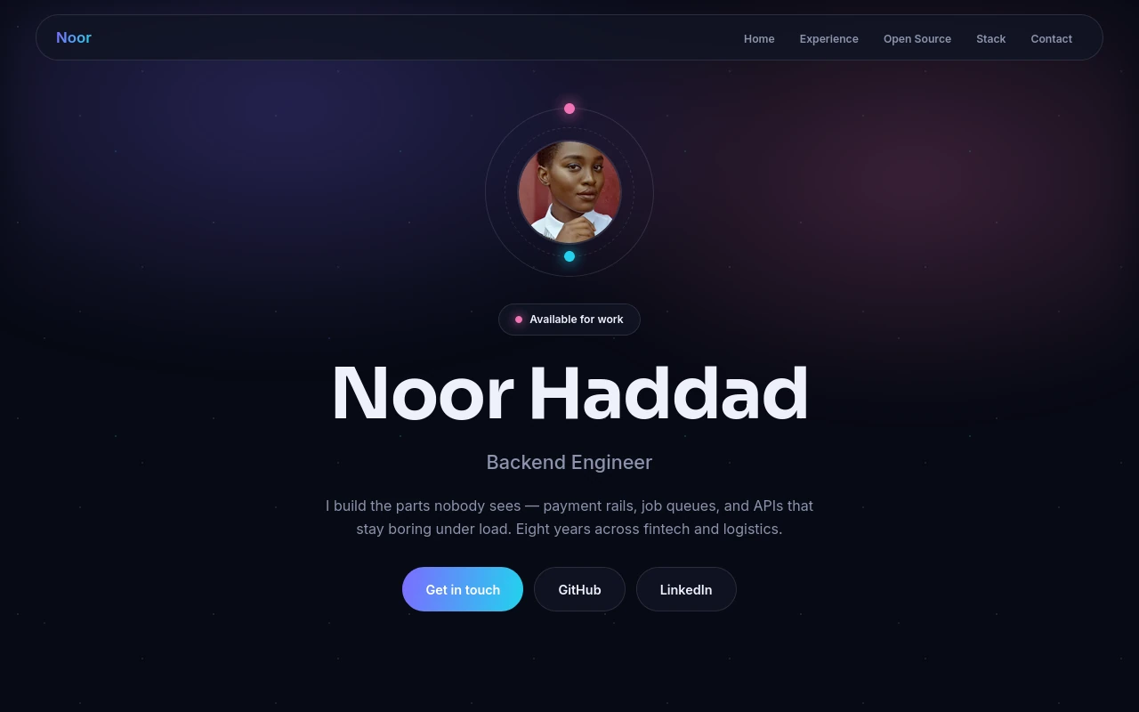 Noor Haddad — Backend Engineer portfolio