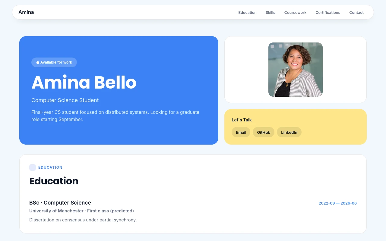 Student portfolio templates