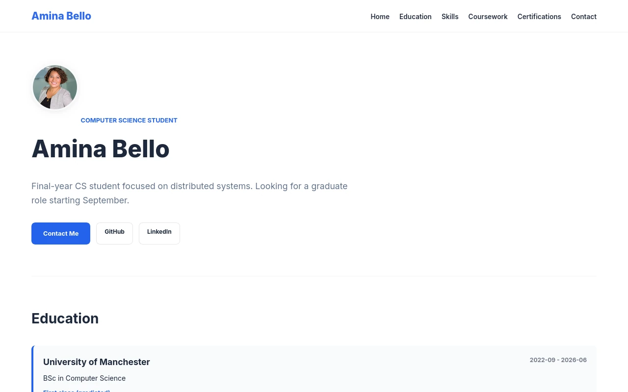 Academic Resume — Student portfolio template