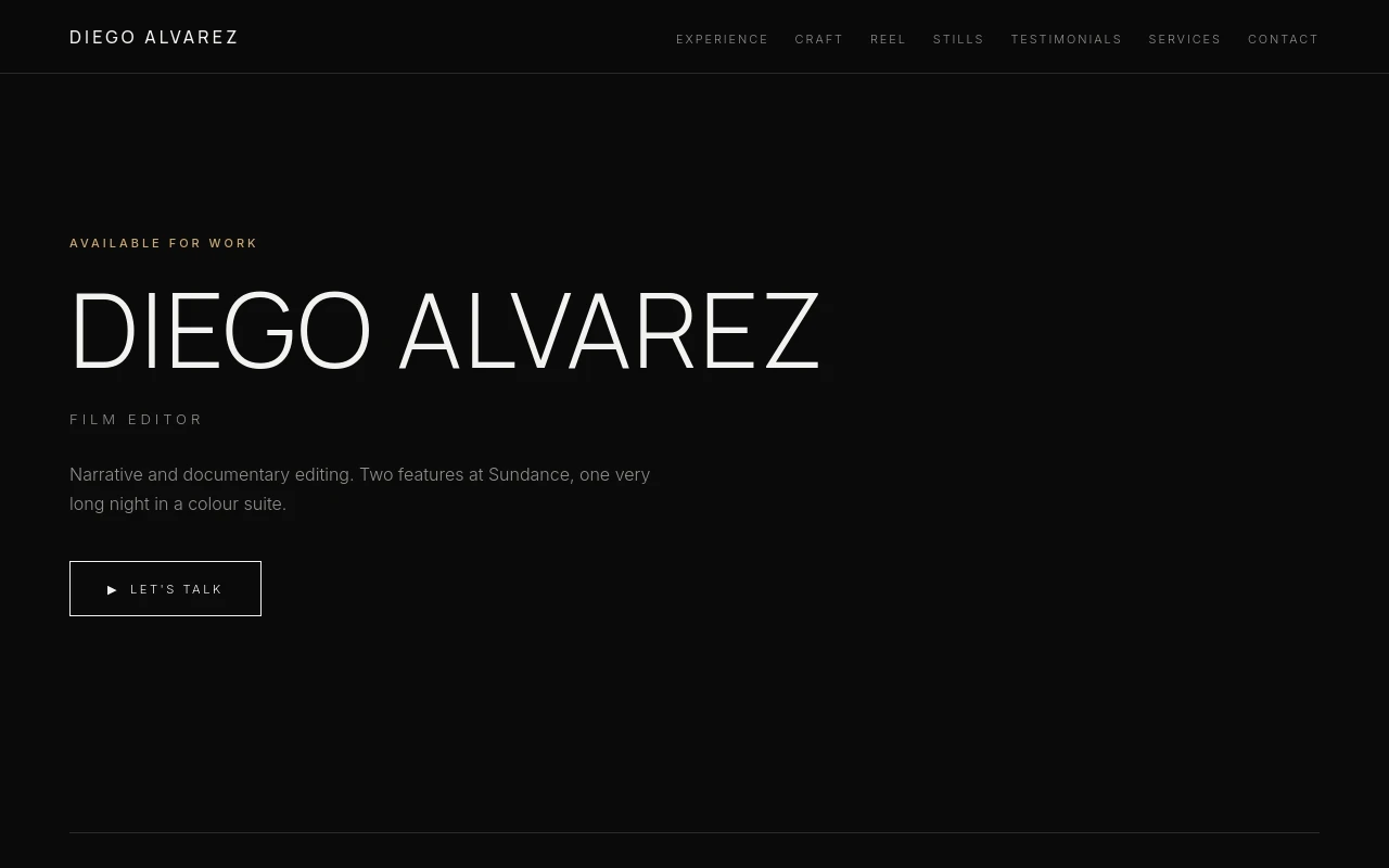 Noir — Video Editor portfolio template